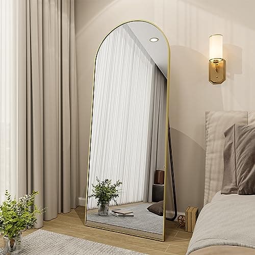 BEAUTYPEAK 65"x24" Arch Floor Mirror, Full Length Mirror Wall Mirrors Hanging or Leaning Arched-Top Full Body Mirror with Stand for Bedroom, Dressing Room, Gold 5
