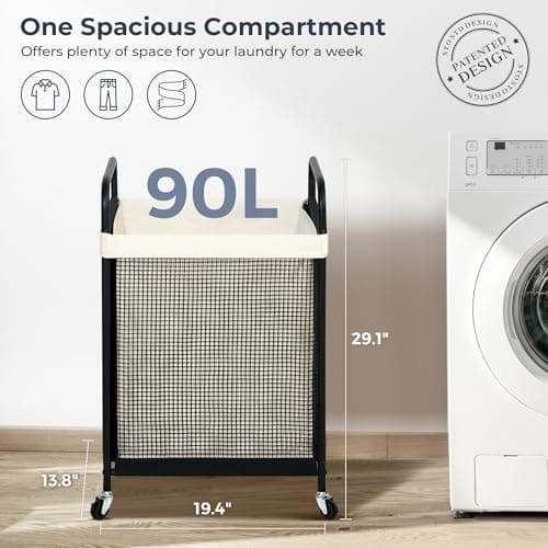 STO STO Laundry Hamper, 90L Rolling Laundry Sorter Cart with Removable and Washable Liner Bag, Clothes Hamper with Wheels and Metal Handle for Laundry Room and Bedroom 5