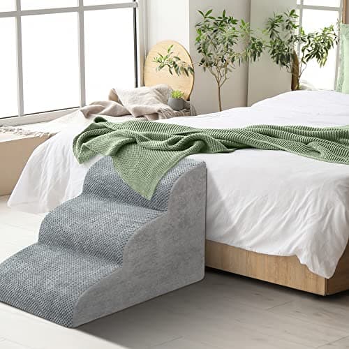 Dog Stairs for Small Dogs - High Density Foam Dog Ramp, Extra Wide Pet Steps with Non-Slip Bottom for High Beds, Couche and Sofa, Best for Dogs Injured, Older Doggy Cats (Grey, 3 Steps) 8