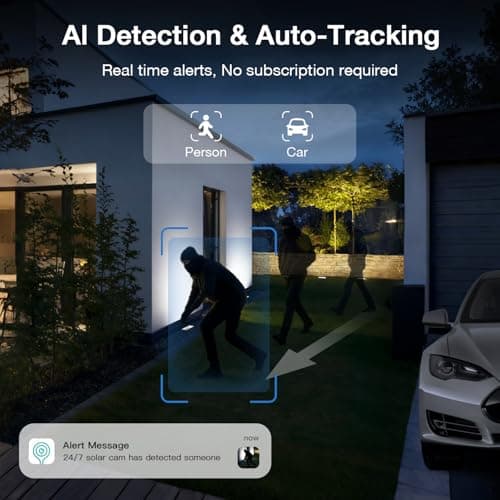 TKENPRO Solar Camera Outdoor Wireless, 2K Color Night Vision, Always-on-Video Security Camera Wireless Outdoor, Smart 24/7 Recording, Auto-Tracking, 2.4GHz Wi-Fi, IP65 7