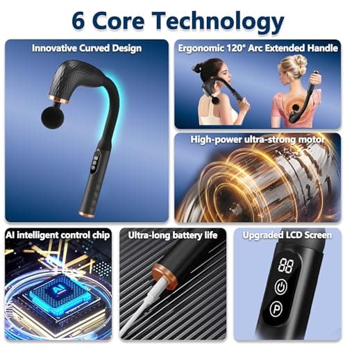 UFFAE Massage Gun with Upgraded Extension Handle, Back Massager for Pain Relief Deep Tissue, Muscles/Neck/Shoulders/Waist/Legs Massager with 4 Massage Heads & 6 Speed Levels & 3 Massage Modes 5