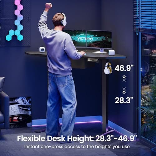 SEDETA Corner Standing Desk, 32'' Small Height Adjustable Electric Computer Desk with Drawer for Gaming, Small Space, Stand up Home Office Writing Desk, Small Gaming Table, Black 2