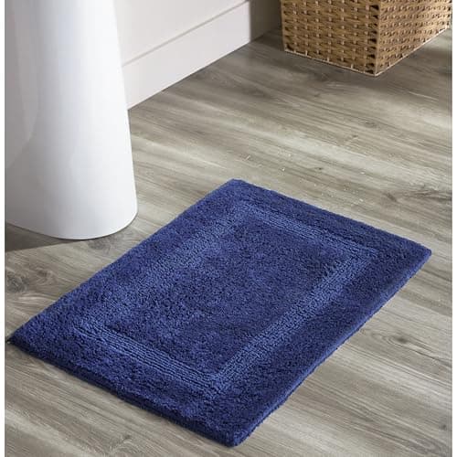 Better Trends Bath Room Rugs 100% Cotton Soft Tufted 17" x 24" Bath Rug Water Absorbent, Reversible Machine Washable for Bath Room Floor Decor, Laundry Room, Oeko-Tex Certified Navy Lux Collection