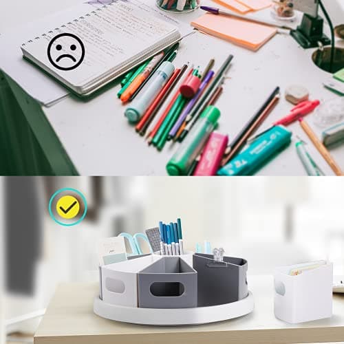 MeCids 360 Rotating Storage Organizer Desk Organizers Pen Holder– 12” Lazy Susan Style Caddy with Removable Bins, for Home Office Supplies, Art Supplies, Make-up & Kitchen Use, with Card & Gift Box 6