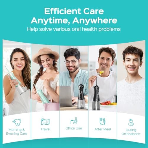 COSLUS 2-Pack C30 Water Flosser for Teeth: Water Dental Pick Set with Refined Packaging for Couples Friends, 3 Modes & 8 DIY Levels for Sensitive Gums & Braces, Ideal for Family Sharing, Black & Green 5