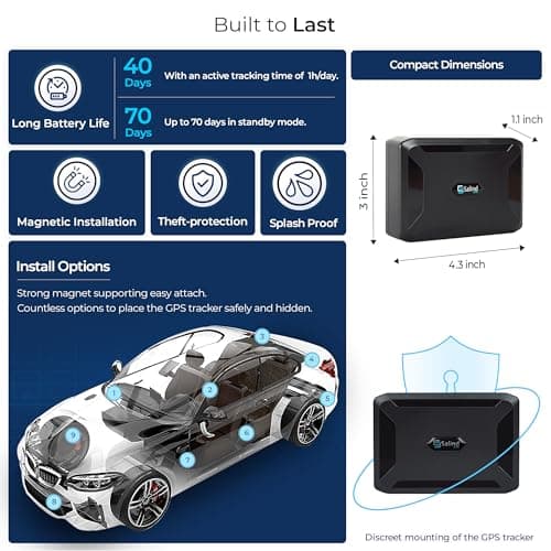 SALIND 11 4G GPS Tracker - Real-Time Tracker for Vehicles, Cars, Fleets, LTE Device w/Magnetic, US & Worldwide SIM Card Included, iOS/Android Compatible, Up to 70 Days Battery - Subscription Required 4
