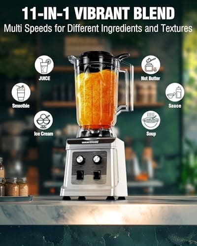 WantJoin Commercial Blender - 136 Oz Large Capacity Professional Blender Heavy Duty w/Pure Copper Motor,Dishwasher safe, 8-Blade Combo, 18800 RPM, Multi Speeds, Smoothie Blenders for Juice 5