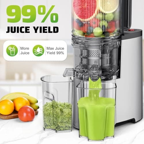 Cold Press Juicer, 5.3" Wide Feed Chute Juice Extractor Machine with 400W, High Juice Yield, Slow Masticating Juicer for Whole Vegetables & Fruits, Metallic Silver 6