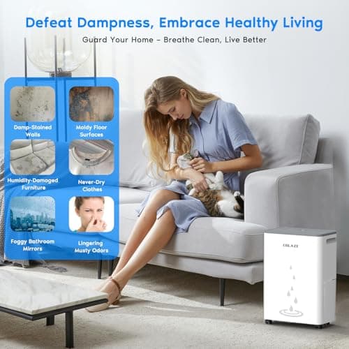 COLAZE 50 Pint Dehumidifier, Dehumidifier for Basement with Drain Hose, Dehumidifiers for Home up to 4,500 Sq. Ft, Ideal for Bedroom, Bathroom & Large Rooms, Smart Control, 24H-Timer & Auto Defrost 7