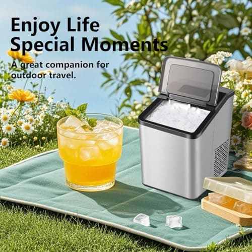 HAILANG Nugget Ice Maker Countertop, Pebble Ice Machine with Chewable Pellet Ice, 34Lbs/24H, Self-Cleaning, Portable Sonic Ice Maker Ready in 6 Mins, for Home/Kitchen/Office(Stainless Steels) 6