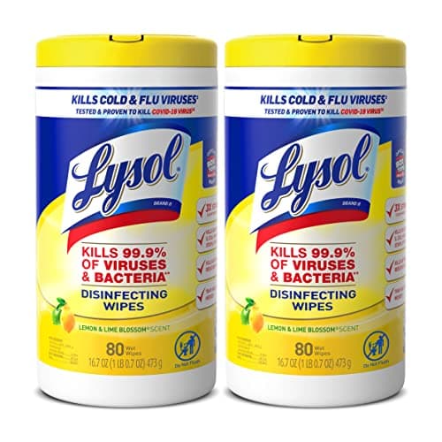 Lysol Disinfectant Wipes Multi-Surface Antibacterial Cleaning Wipes, Dorm Room Essentials For Disinfecting and Cleaning Lemon and Lime Blossom 80 Count (Pack of 2)