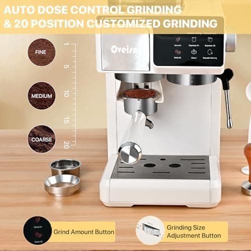 oveisn Espresso Machine 20 Bar, Coffee Maker with grinder 20 Grind Settings,Coffee Machine w/Milk Frother & Touchscreen, Professional Home Espresso Maker for Latte Cappuccino 5