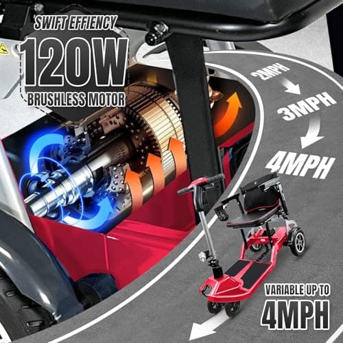 ZiiLIF R3b-Mobility Scooters for Seniors Adults Ultra Lightweight 37.5 Ibs Electric Powered Folding 4 Wheel Mobility Scooter with Cup Holder, Compact & Convenient for Travel Airline Approved, Red 5