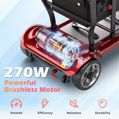 Lightweight Mobility Scooter for Seniors & Adults - Cruise & Airport Approved, 43lb Foldable Portable Motorized Scooters with Removable Lithium Battery for 12.4 Miles Travel, 300lb Capacity, Red 7