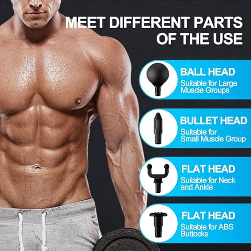 LEERCON Mini Massage Gun,Portable Deep Tissue Muscle Fashion Back Massager, Handheld Percussion Massager for Pain Relief with 6 Intensities, 4 Heads, Gifts for Men and Women 4