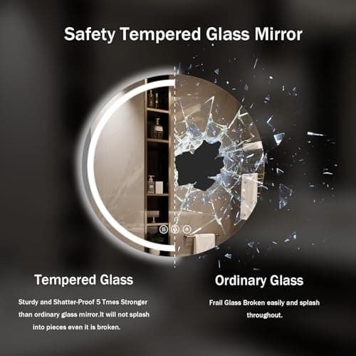 WISSMIELS LED Bathroom Mirror 20 Inch Round Bathroom Mirror with Lights, Circle LED Mirror, Wall Mounted Lighted Bathroom with 3 Colors Brightness, Anti-Fog, Dimmable, Shatter-Proof 5
