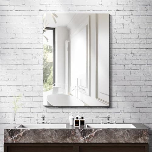 Memobarco Bathroom Mirrors for Wall, 20 * 28 Frameless Bathroom Vanity Mirror Rectangle Round Corner IP54 Water Proof Shatterproof Mirror Bathroom Wall Mounted for Bathroom 7