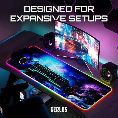 Gerlos RGB Large Gaming Mouse Pad, Extended Soft LED Mouse Pad, Non-Slip Rubber Base, Water Resist Keyboard Pad, Computer Mousepad 31.5×11.8 inches 6