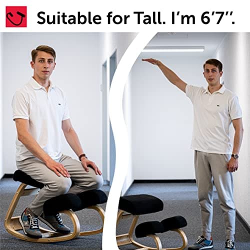 VILNO Ergonomic Kneeling Office Chair - Rocking Home & Work Wooden Computer Desk Chairs, Back & Neck Spine Pain, Better Posture, Ergo Knee Support Stool, Cross Legged Sitting (Black) 4