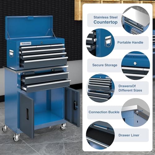 LARBANKE 3 Different Types Tool Chest Combination,Rolling Tool Chest with Stainless Countertop,Tool Cabinet with Connection Buckle,Wheels and Foot Pads,Portable Tool Box Inside 5