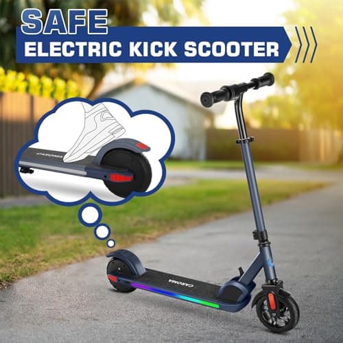Caroma Electric Scooter for Kids Ages 8-12, 150W Foldable Kids Electric Scooter, Max 7 Miles & 10 Mph, LED Display, Colorful Lights, Adjustable Height, Lightweight Electric Scooter for Kids Teens 7