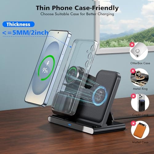 Samsung S25 Wireless Charger Station,3 in 1 Wireless Charger for Samsung Galaxy S25 Ultra/S24/S23/Z Fold/Flip 7/6/5,for Galaxy Watch 8/7/6/5/Pro,buds, Charging Station for iPhone 17/16/15 with Adapter 6