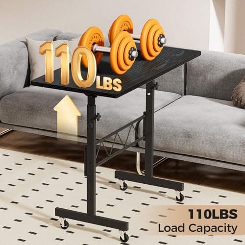 COMHOMA Small Standing Desk Adjustable Height & Tiltable Tabletop, Mobile Stand Up Desk for Laptop, Portable Computer Table for Home Office Work and Walking Pad Treadmill, Height 30.7"-46.4", Black 8