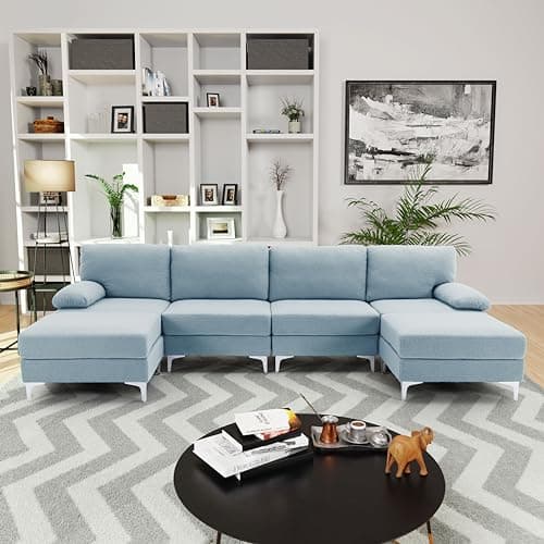 Divano Roma Furniture Modular Sectional Sofa, Boucle Fabric Convertible U Shaped Couch 6 Seat Modular Sectionals Sofa, Couch for Living Room