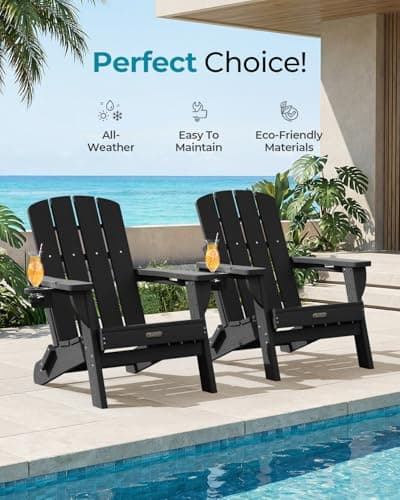 SUUNYN Folding Adirondack Chair, HDPE All-Weather Fire Pit Chairs, Plastic Adirondack Chairs with 2 Cup Holder, Outdoor Lawn Chair for Patio Garden (Black) 7