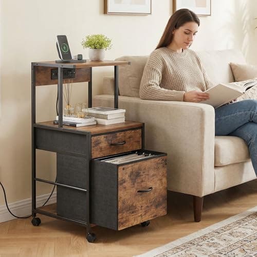 VonDream 2-Drawer File Cabinets for Home Office, Filing Cabinet with Charging Station, Vertical Office Cabinet with Open Storage Shelf, Printer Stand with Drawer Fits A4 or Letter Size for Home Office 9