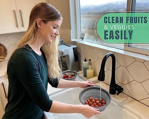 Ultimate Kitchen Strainers Set of 2 - Collapsible Silicone Colanders For Easy Storage by Comfify - Use with Pasta & Veggies or as a Fruit or Berry Bowl with Strainer - Irreplaceable for Campers - Gray 6