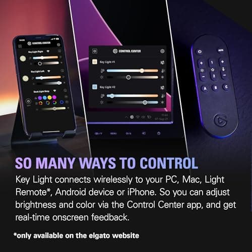 Elgato Key Light - Professional 2800 lumens Studio Light with Desk clamp for Streaming, Recording and Video Conferencing, Temperature and Brightness app-Adjustable on Mac, PC, iOS, Android 6