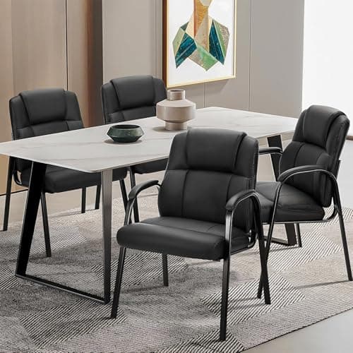 Sweetcrispy Waiting Room Chairs Set of 4, PU Leather Big and Tall No Wheels Executive Office Chair with Padded Arms for Reception Conference Room Lobby
