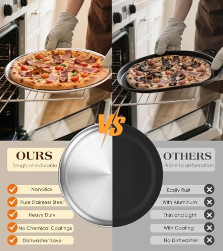 Yuiicaov Stainless Steel Pizza Pan 12 inch, Pizza Pan for Oven, Steel Pizza Tray, Thick Round Pizza Plate Pizza Baking Sheet, Easy Clean & Dishwasher Safe, Set of 1 5