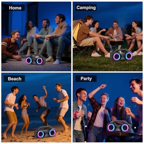 KMAG Bluetooth Speaker Wireless, 80W Loud Speaker with Deeper Bass, IPX7 Waterproof, 20H Playtime, Cool Lights, TWS, Portable Speaker for Home, Outdoor, Workshop, Party, Gift for All(Gray) 8