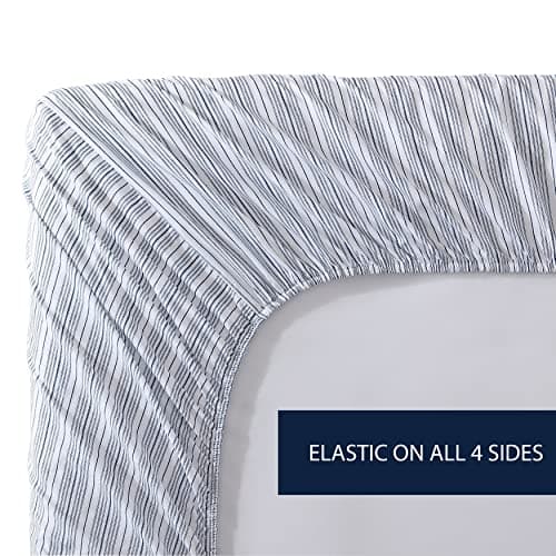 Nautica - Queen Fitted Sheet, Cotton Percale Bedding, Casual Home Decor (Beaux Stripe Blue, Queen) 5