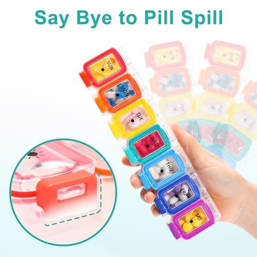 Fullicon Moisture Proof Pill Organizer 2 Times a Day, Large Pill Box 7 Day, Spill Proof Pill Case, Travel Pill Container, Medicine Pill Organizer with Secure Lids, Daily Pill Organizer (Rainbow Clear) 5