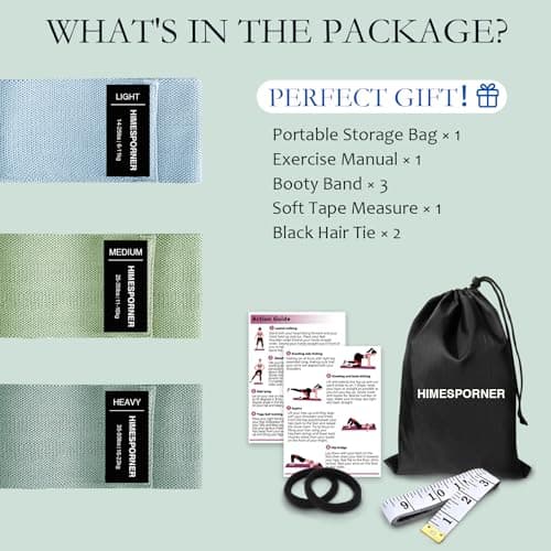 HIMESPORNER Wide Fabric Resistance Bands for Working Out, 3 Level Non-Slip Exercise Booty Bands for Women & Men Leg and Glutes with Hair Ties and Tape Measure - for Home Gym Workout, Yoga, Pilates 7