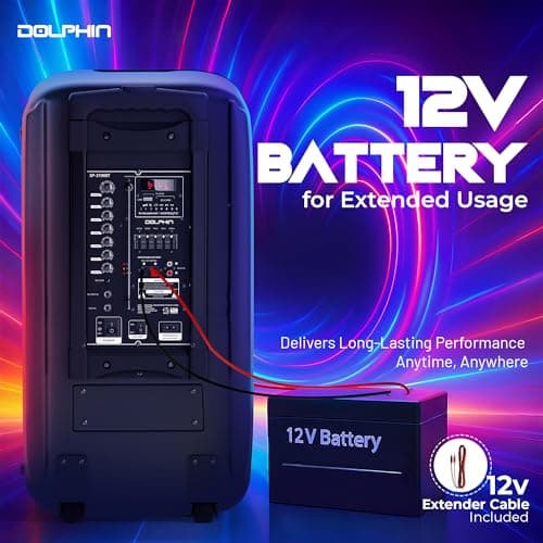 Dolphin Dual 10" Bluetooth Party Speaker - 1000W Big Speaker with 2 Wireless Microphones, Powerful Bass, Multicolor LED Lights, Tailgate Ready, Portable with Wheels & Handle, Long-Lasting Battery 7