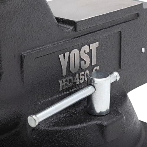 Yost HD450-C Heavy Duty 4-1/2 Inch Mechanics Work Bench Vise | Heavy Duty Woodworking & Metal Work Table with Secure Grip Swivel Base | 60,000 PSI Casting Iron Material with Extra-large Anvil Surface 5