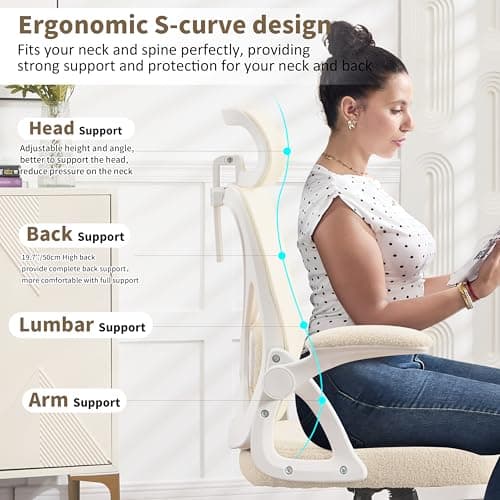 Nexthro Office Chair,Ergonomic Desk Chair with Adjustable Lumbar Support,400 Lbs Plush Computer Chair High Back with Headrest for Home Office (Beige Sherpa) 5