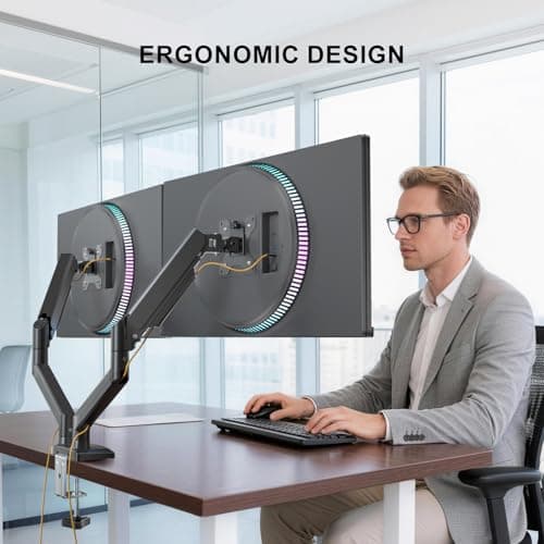 WALI Dual Monitor Stand for 13-32 inch Computer Screens, Dual Monitor Arms for 2 Monitors Holds up to 22 lbs, Height Adjustable Gas Spring Dual Monitors Mount, VESA 75x75/100x100mm (GSMP002N), Black 9