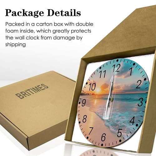Britimes Round Wall Clock Non-Ticking Silent Battery Operated Clock 10 Inch, Sea Beach Blue Sky Sand Home Decor for Living Room, Kitchen, Bedroom, and Office 5