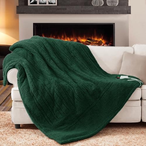 MAXEVE Heated Blanket Electric Throw 50"x60" Soft Double Sided Sherpa Heating Blanket with 8 Fast Heating Levels & 1-8H Auto-Off,Over-Heat Protection,Machine Washable,ETL Certification, Green 7