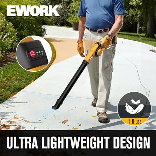 EWORK Mini Cordless Leaf Blower Up to 130CFM/200MPH 21V Small Electric Leaf Blower Cordless with Battery and Charger, 3 Speed Modes, Compact Battery Powered Leaf Blowers for Lawn Care 5