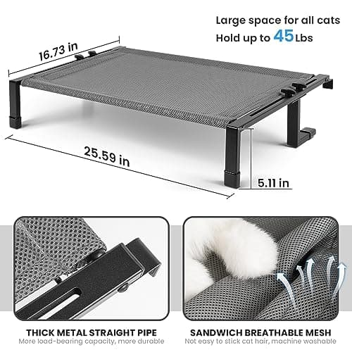 JUNSPOW Cat Window Perch Cat Hammock for Large Pets Free-Standing Kitty Sleeping Bed Sturdy Adjustable Easy Assemble Metal Kitten Shelves for Windowsill, Floor, Bedside, Cabinet Holds Up to 45 lbs 6