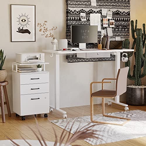 FEZIBO File Cabinet with Lock for Home Office, 3-Drawer Rolling Filing Cabinet, Home Office File Cabinet for A4/Letter/Legal Size, Printer Stand, Wooden Storage Cabinet, White 2