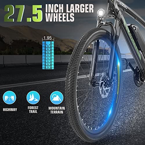 ANCHEER Hummmer Electric Bike for Adults 27.5'' Peak 750W Electric Mountain Bike/Ebike, 3 Hours Fast Charge, 55 Miles Electric Bicycle with 48v/499Wh Battery, LCD Display, 21/24 Speed Gears 9