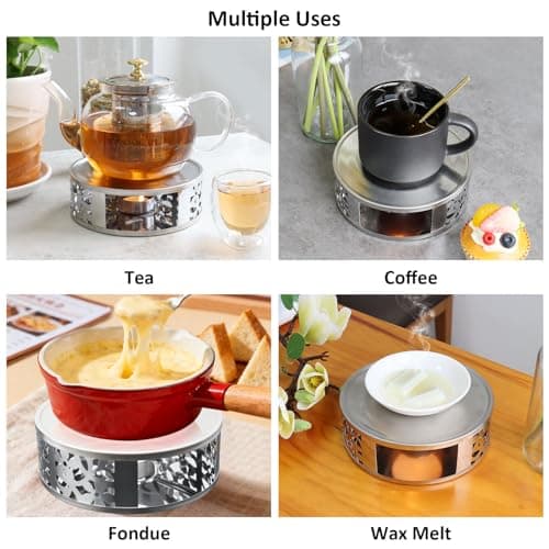 Tea Warmer Petals Silhouette, JUKFITA Silver Brushed Stainless Steel Teapot Warmer, Includes 1 Tealight Holder 6