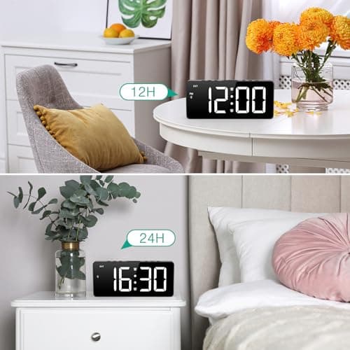 ORIA Digital Alarm Clock, LED Bedroom Clock with Bluetooth Sync Time, Auto Sync Time Alarm Clock, Adjustable Volume Brightness, Snooze, Rechargeable Large Display for Home Living Room 8